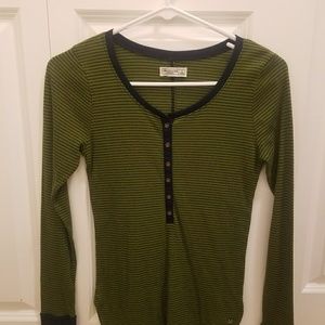 Green and navy striped henley